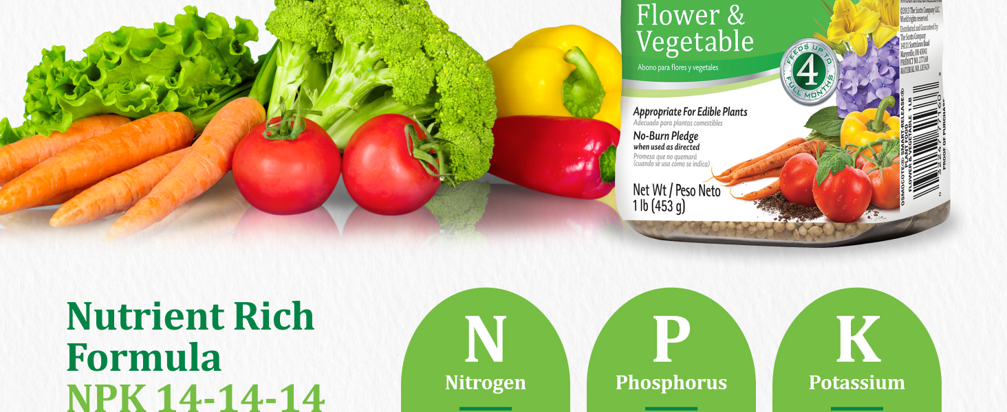 Fresh vegetables with NPK formula 14-14-14.