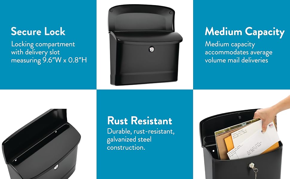 secure locking, rust resistant, medium capacity