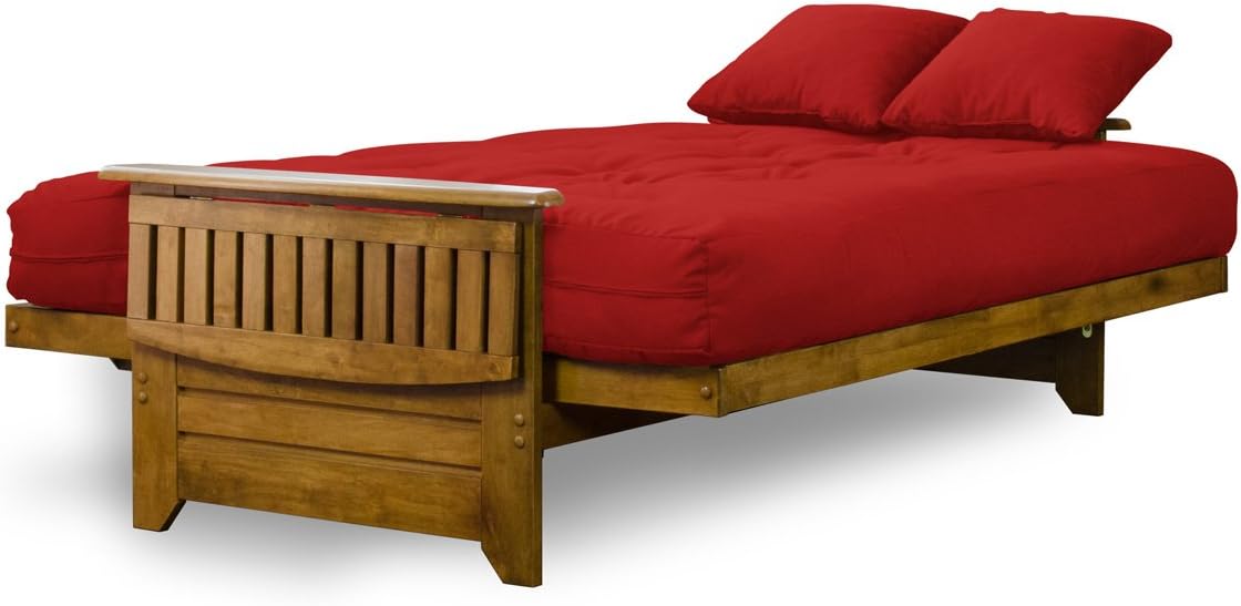 Brentwood Tray Arm Futon Sofabed Set - Queen Frame, 8" Microfiber Fudge Mattress, Heritage Finish