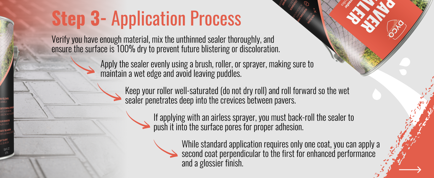 Application process for stamped concrete sealer using a brush, roller or sprayer