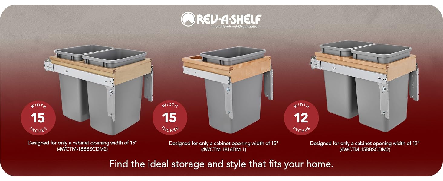 Rev-A-Shelf Pull Out Top Mount Trash Can w/ Soft-Close, 35 Qt, 4WCTM-18BBSCDM2