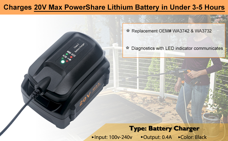 WA3742 charger Compatible with Worx 20V Cordless Tool battery packs