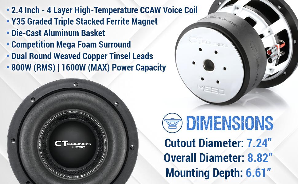 8 in sub car audio 8 inch subwoofer powerful 800 watts rms 1600 watts max power