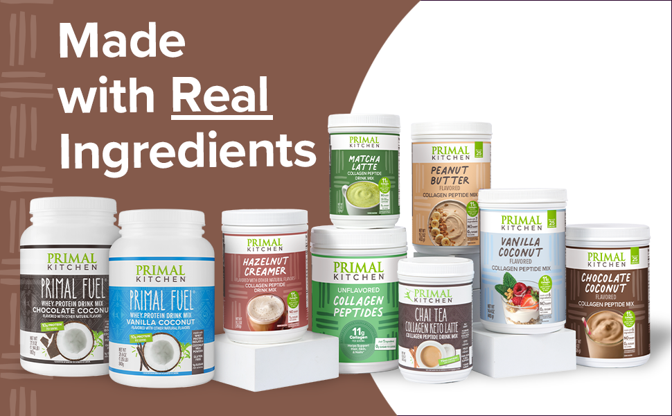 Primal Kitchen Whey and Collagen products - made with real ingredients.