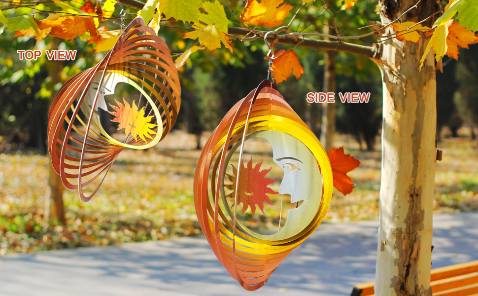 FONMY 3D view Stainless Steel Wind Spinner-Sun and Moon