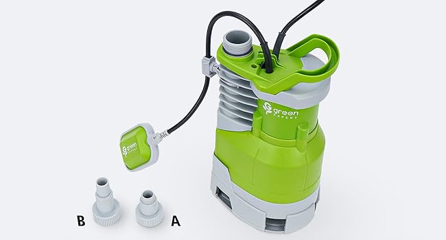 Adapters connect 3/4" garden hose for quick start, 1" 1-1/2" hose for high capacity pumping