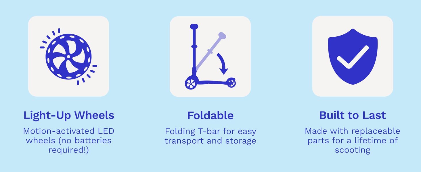 Light up wheels, foldable, built to last