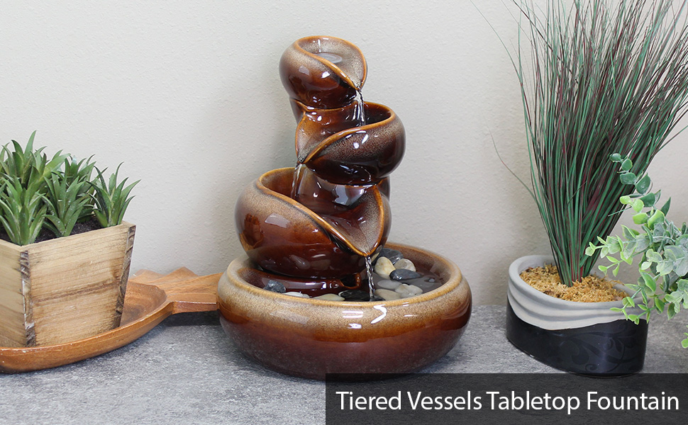 Tiered Vessels Indoor Ceramic Tabletop Water Fountain
