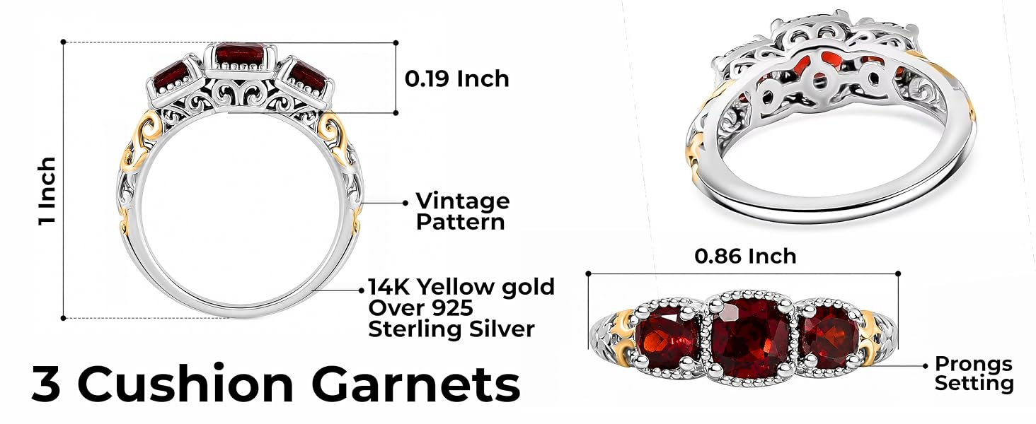 3 Stone Garnet Ring