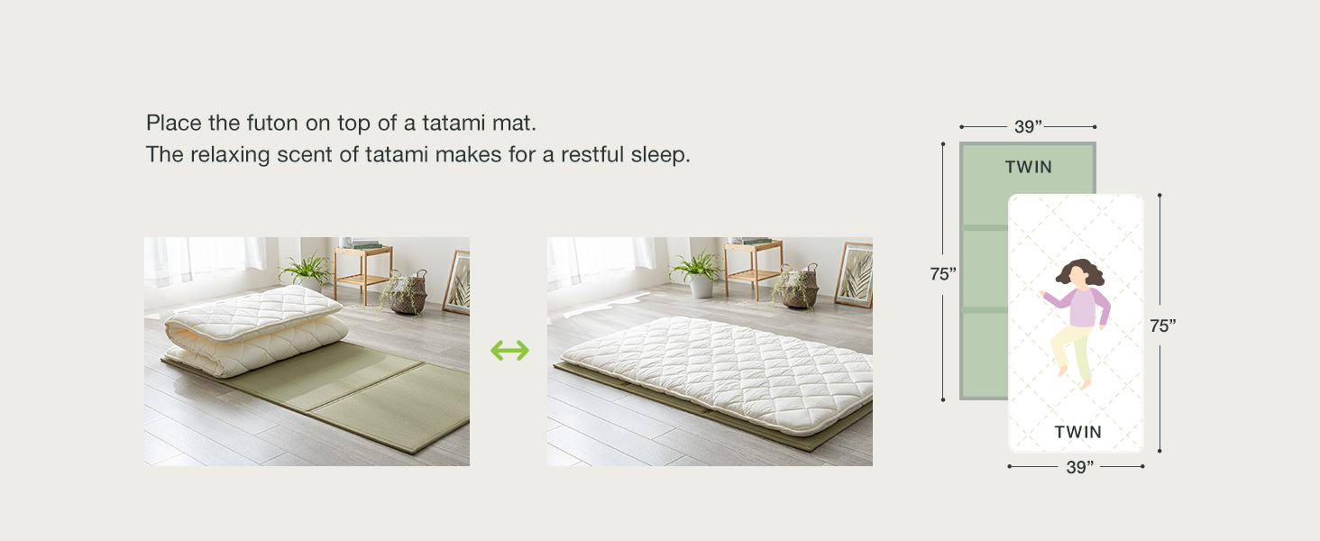 FULI futon on a tatami mat for a restful sleep and Japanese-style setup
