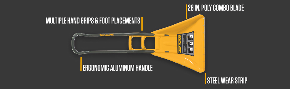 true temper, snowboss, snow shovel, snow pusher, ergonomic