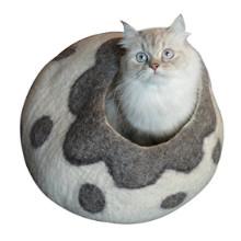 felted wool cat cave beds natural handmade nepal gray grey white soft warm