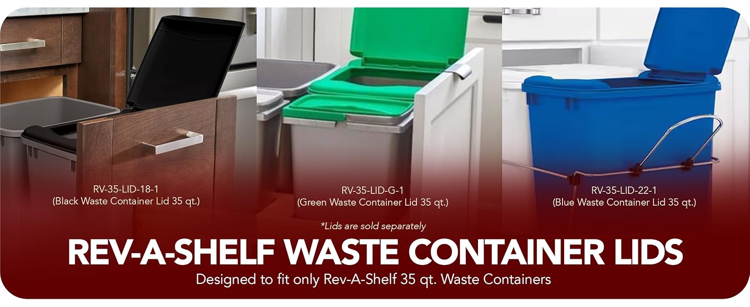 Waste container lids displayed on containers.