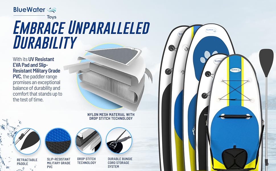 3 types of paddle boards from blue water toys including SUP and kayak in one, for humans and pets