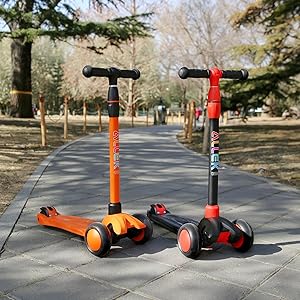 allek scooter B03 orange red black pink dual color boy girl lean to turn steer thick deck safety