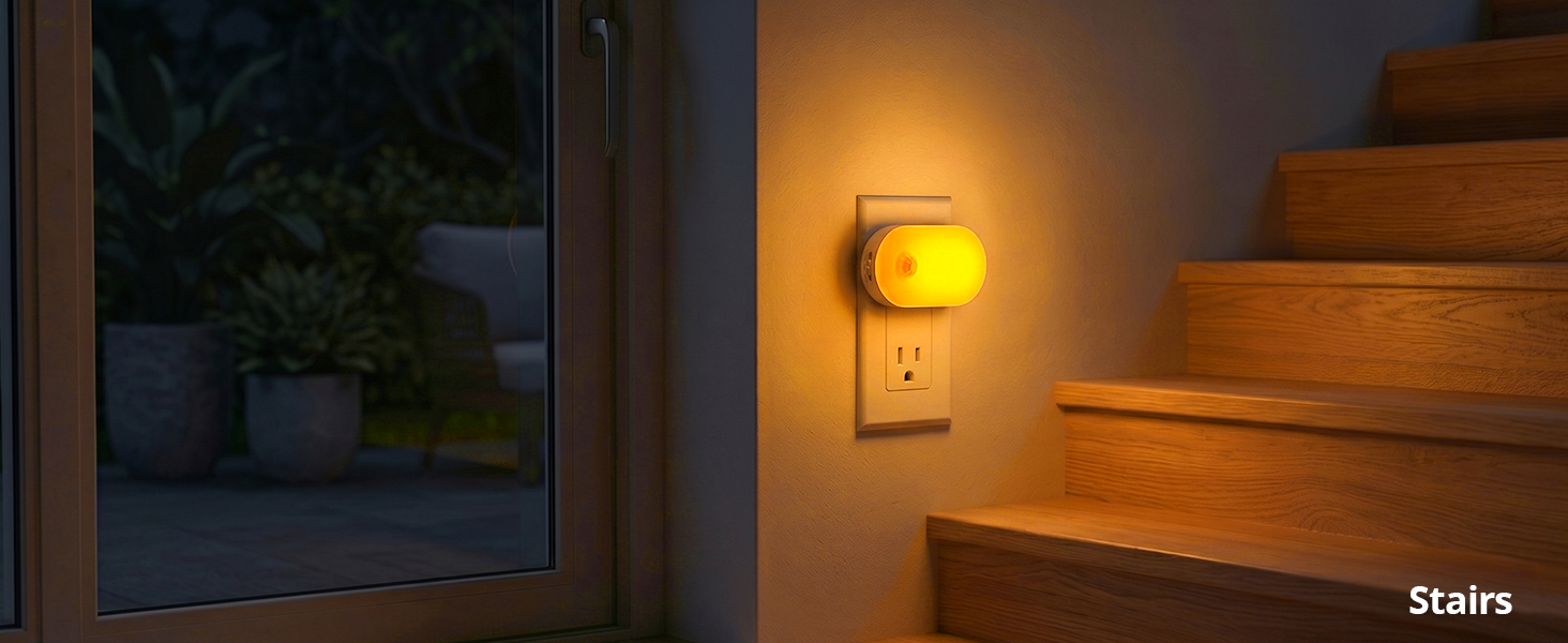 Plug-in indoor step light ensuring safe stair navigation.