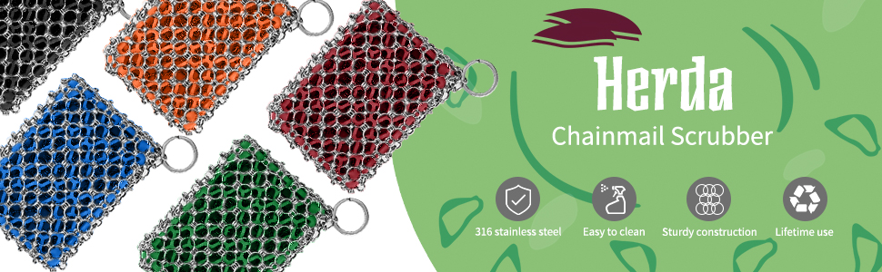 Cast Iron Chainmail Scrubber+Pan Scraper Stainless and Silicone Cleaner for Pots and Skillets lodge