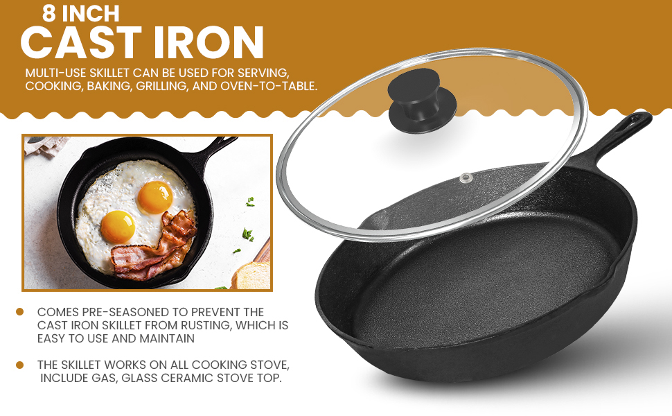 UKCASTIRONSKILLET8LID