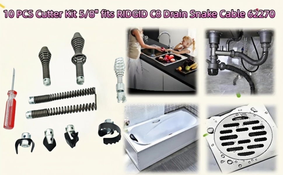 10 - Piece Drain Snake Cutter and Auger Set C8 5/8&amp;#34; Drain Snake Cable 62270