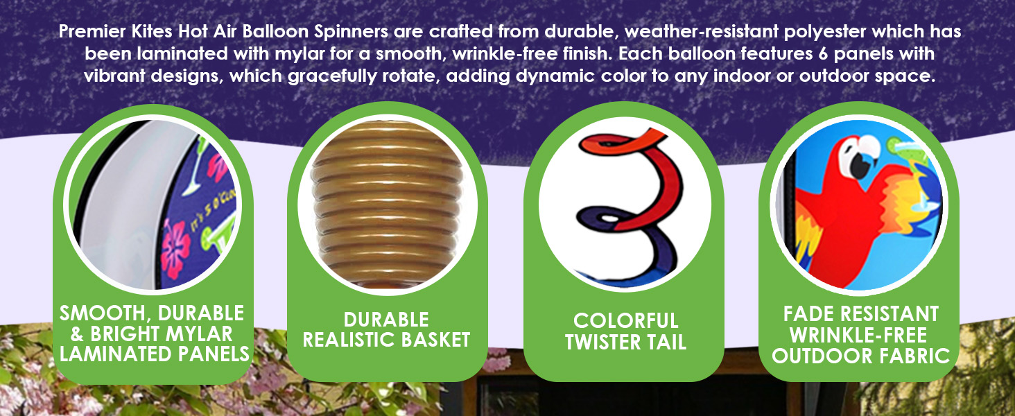 Weather-resistant wind spinner, hanging hot air balloon spinner, spinning yard art, whimsical garden