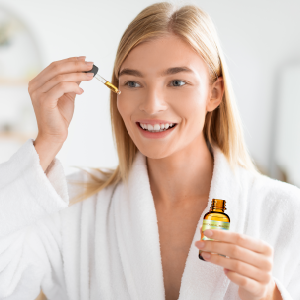 Woman skincare with organic pumpkin seed oil