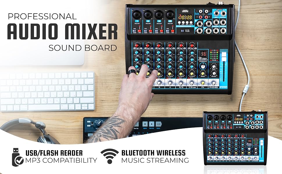 Professional Audio Mixer Sound Board Console Desk System Interface 8 Channel Digital USB Bluetooth