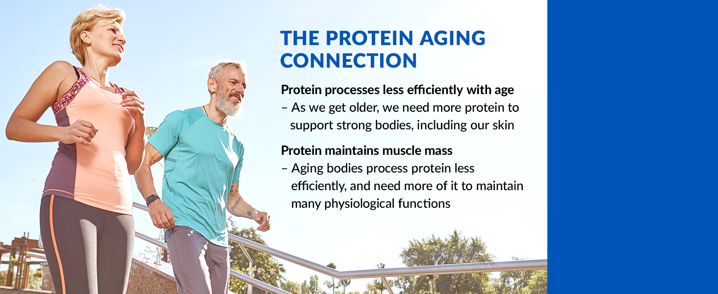 Protein processes less efficiently with age, so our protein powder is designed to help aging bodies
