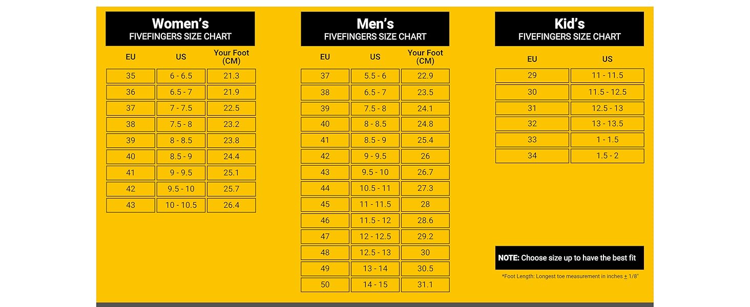 Vibram V2 - Desk - El-X Cross Training Shoe - Size Guide