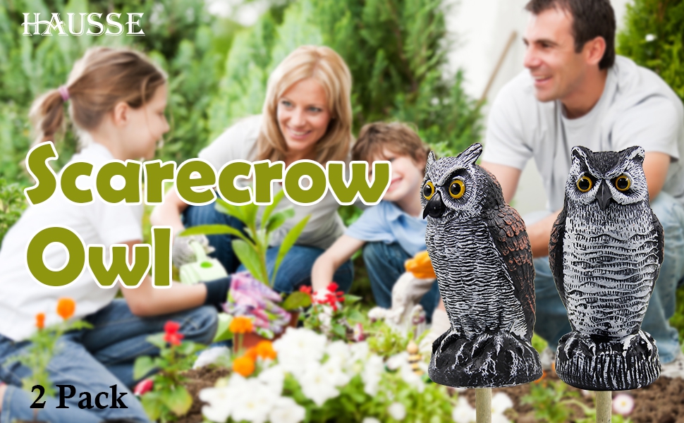 Hausse 2 Pack Fake Horned Owl Bird Scarecrow Decoy