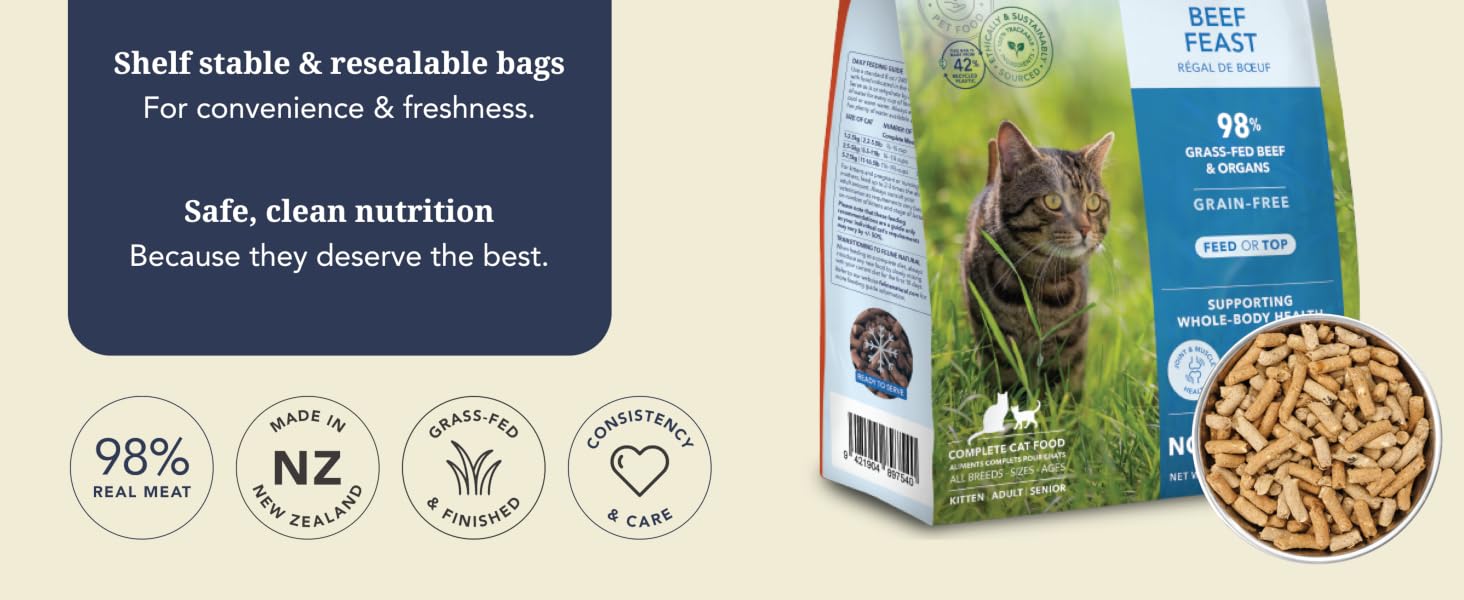 Feline Natural High Protein Dry Cat Food, Freeze-Dried, Beef