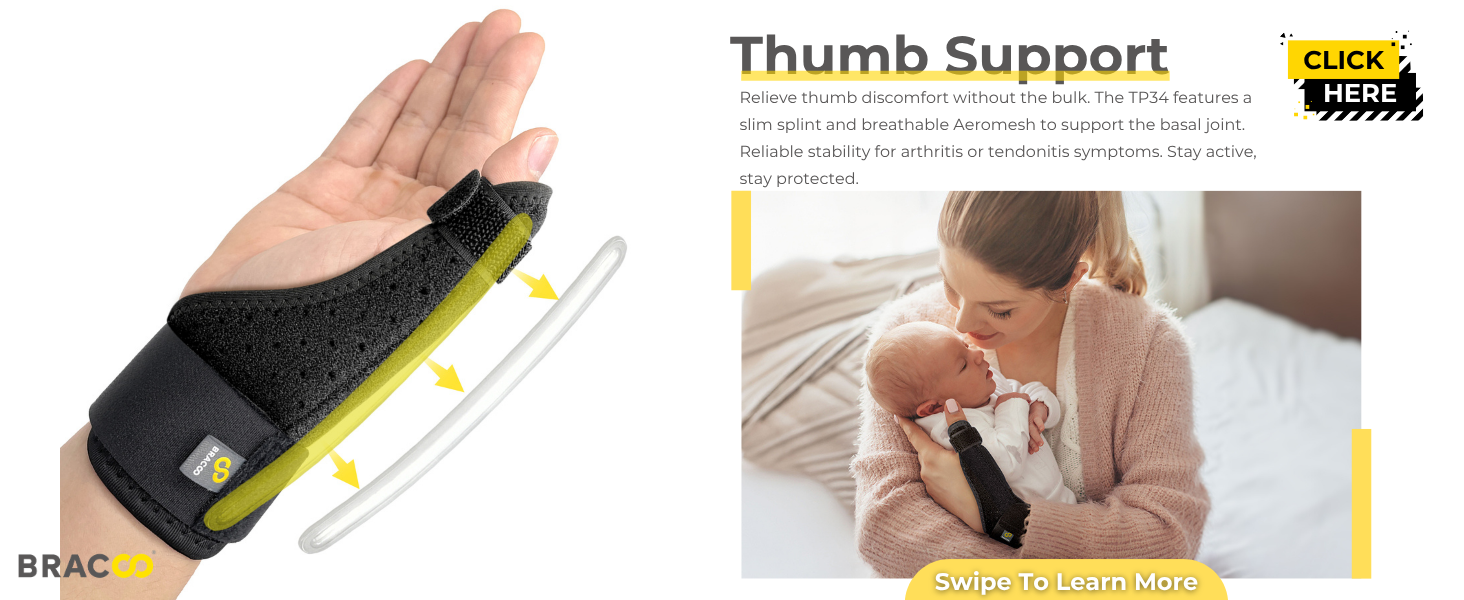 BRACOO TP34 thumb support relieve discomfort slim splint breathable Aeromesh arthritis symptoms