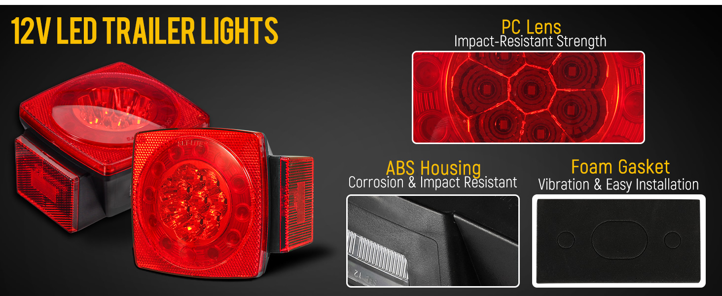 Partsam Led Submersible Square Trailer Tail Lights Kit Halo Glow with Wiring Harness, Waterproof 12V