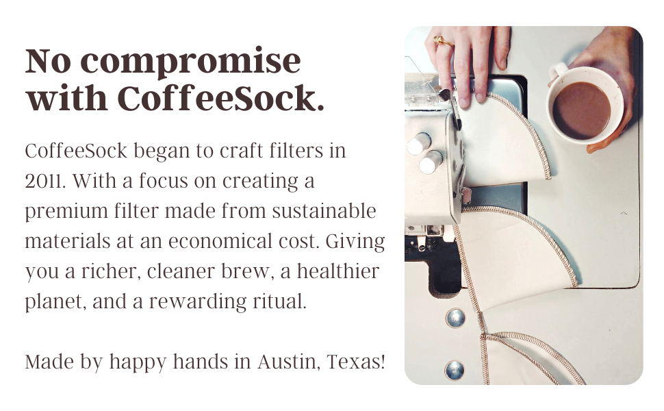 No compromise with CoffeeSock Reusable Organic Cotton Coffee Filters.