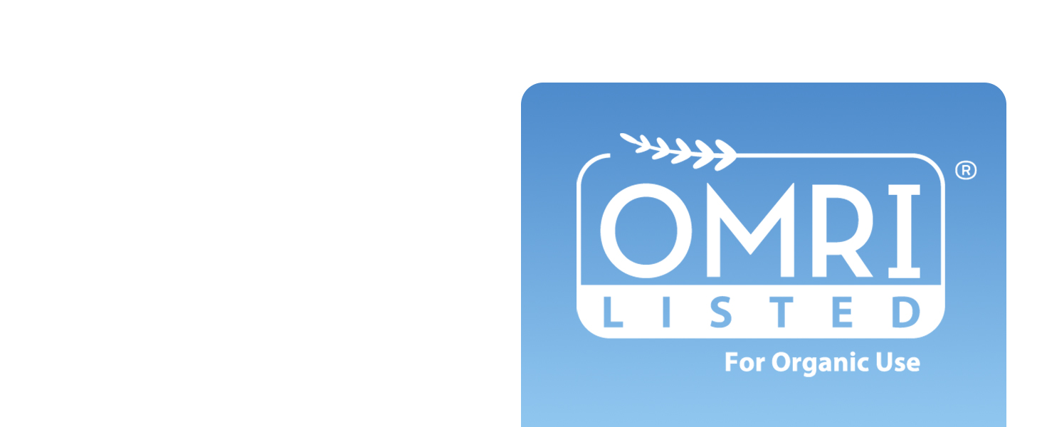 The white OMRI logo on a light blue background
