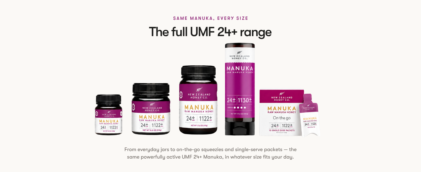 full range of umf 24+ manuka honey from new zealand