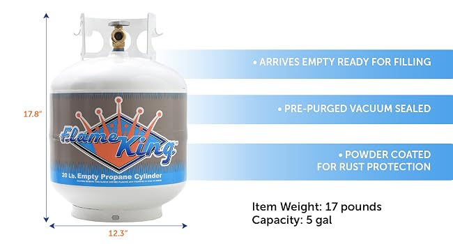 Flame King 20LB Empty Steel Propane Tank LP Cylinder with Type 1 OPD Valve, for Grills and BBQs