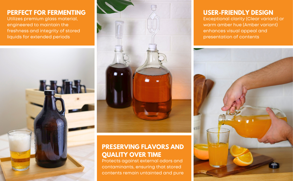 Glass jugs with handle for fermenting
