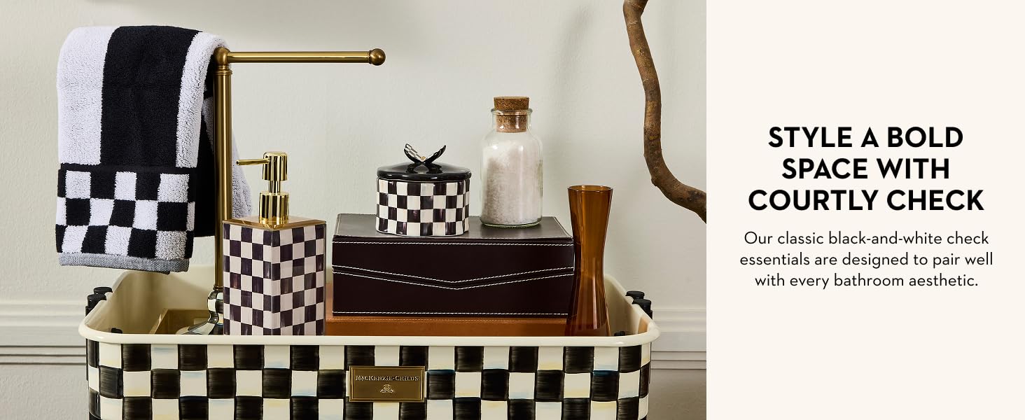 Elevate your space with Courtly Check, tissue cover, curiosity pot, tumbler cup