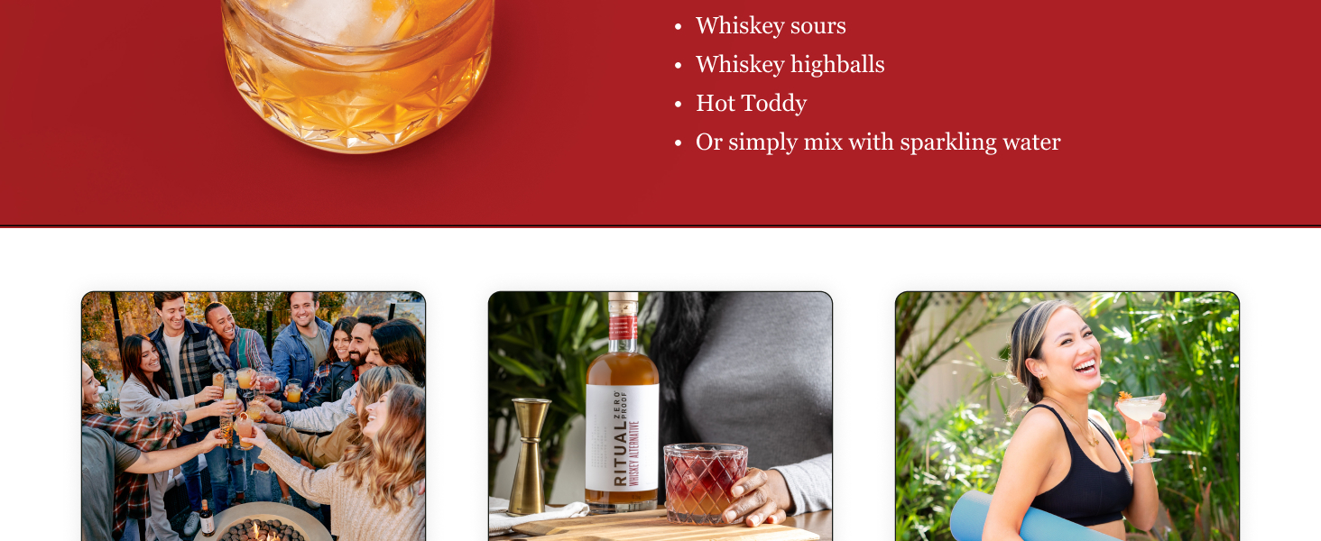 People cheersing, Ritual Whiskey Alternative, woman holding yoga mat