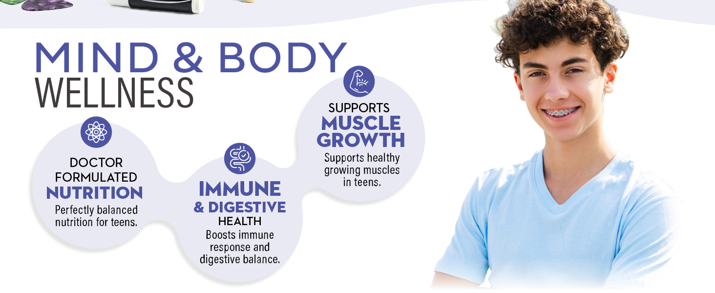 Teen Vitamins for Boys 12-17 - Teen Multivitamin Supreme with D3, Iron, Calcium, Biotin, Digestive