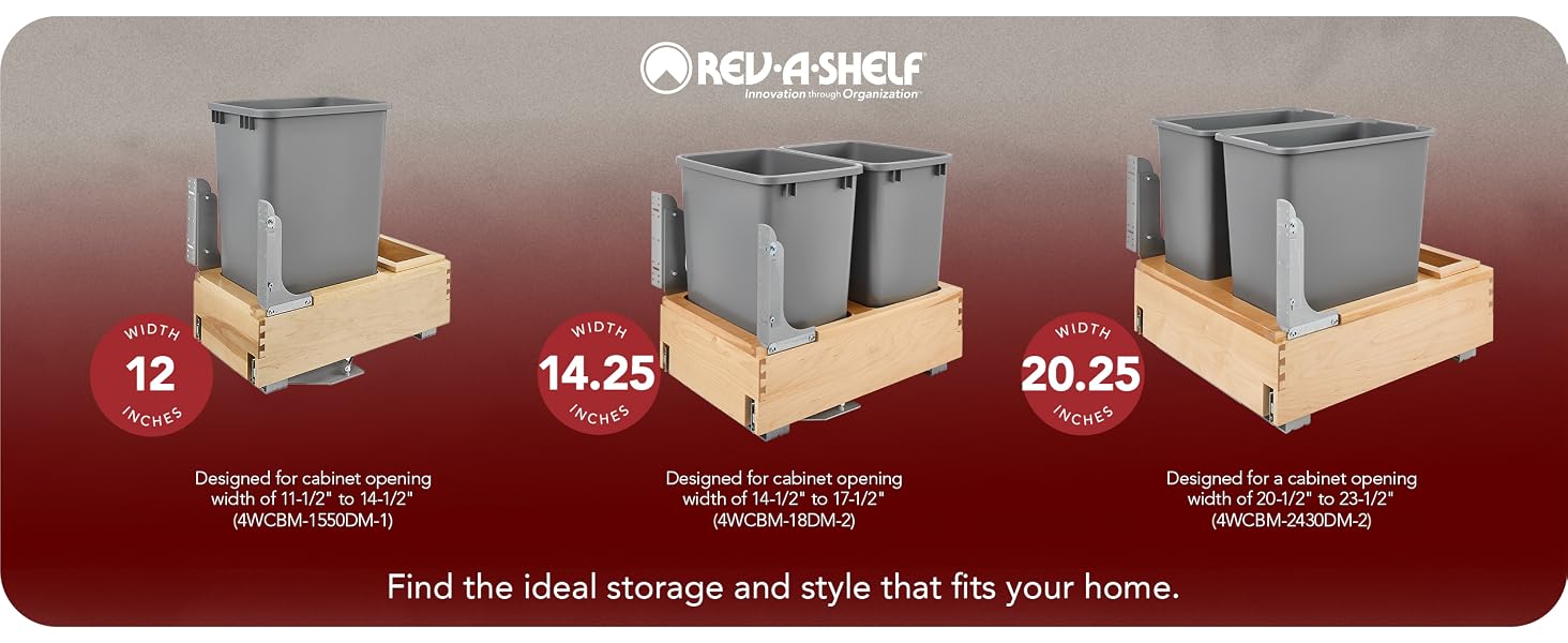 4WCBM Series of Rev-A-Shelf. Text reads Find the ideal storage and style that fits your home.