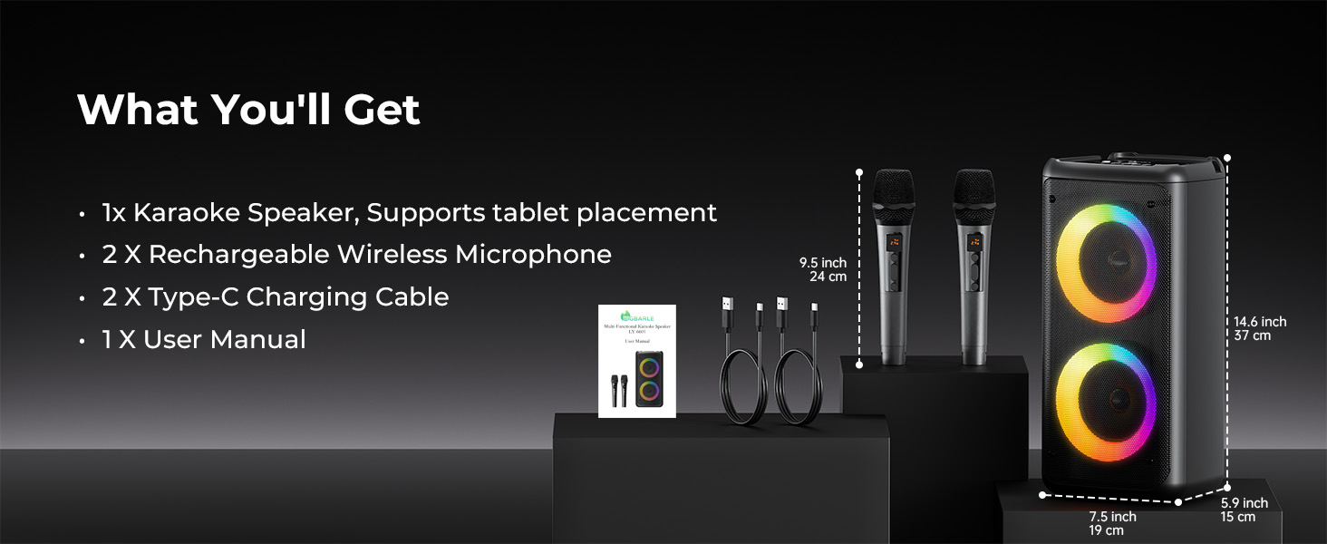 Bluetooth Speaker with 2 Wireless Microphones