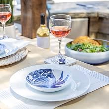 wine table outdoor entertaining salad kitchen blue plate wine charm coaster coastal