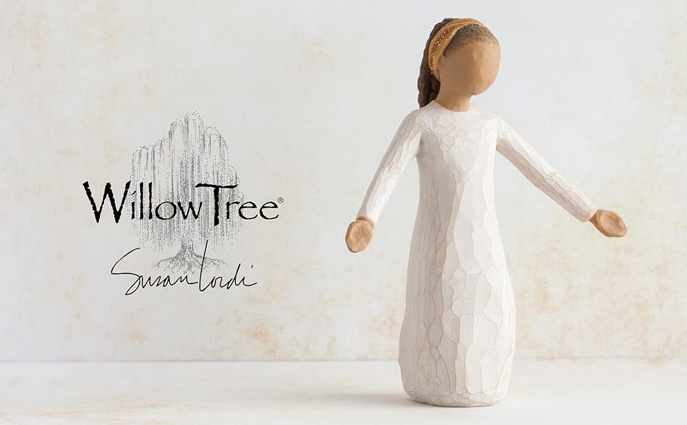 Willow Tree Blessings, standing figure with headband of glitter, arms stretched out to sides.