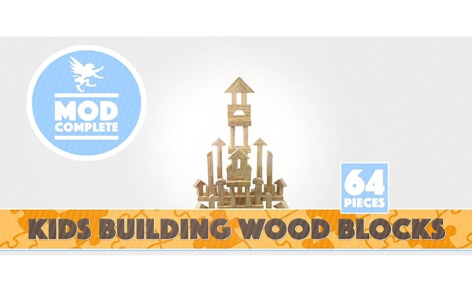 Kids Building Wood Blocks With Logo And 64 pieces Of A Wood Block Castle