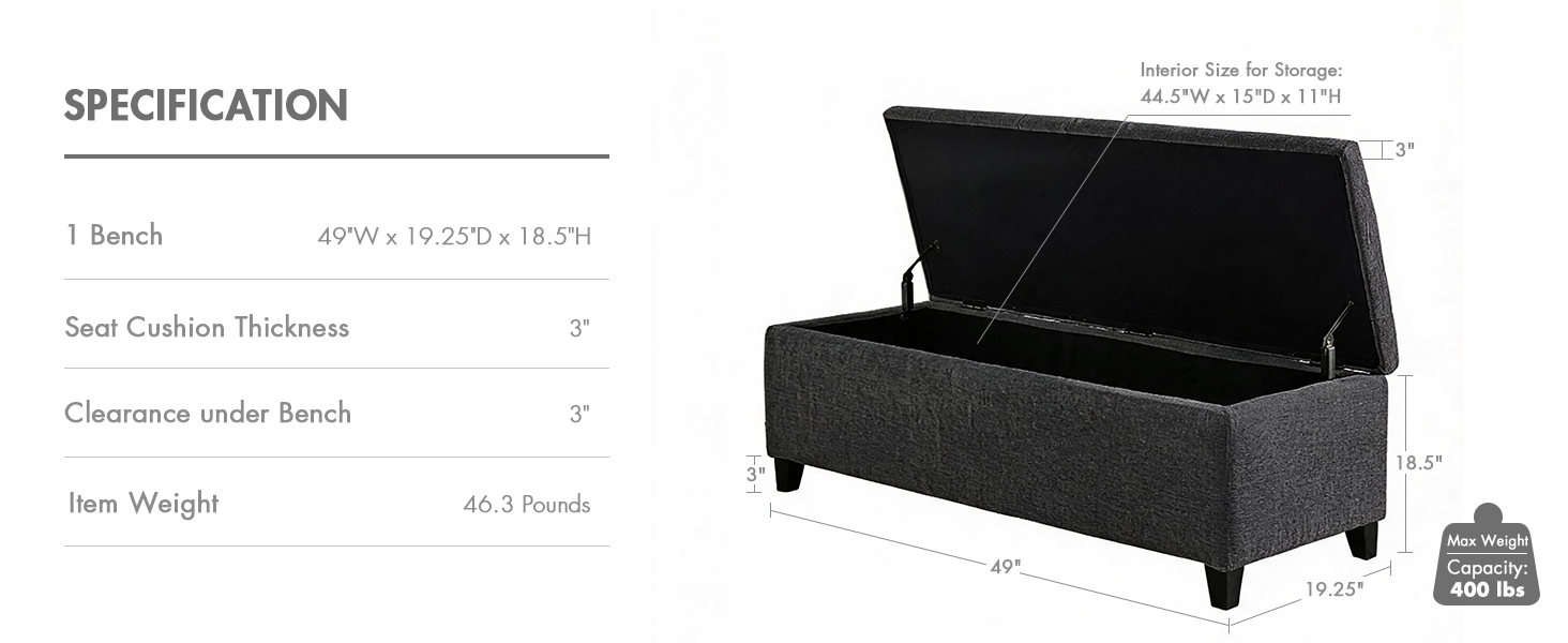 49&amp;#34; Upholstered Storage Bench