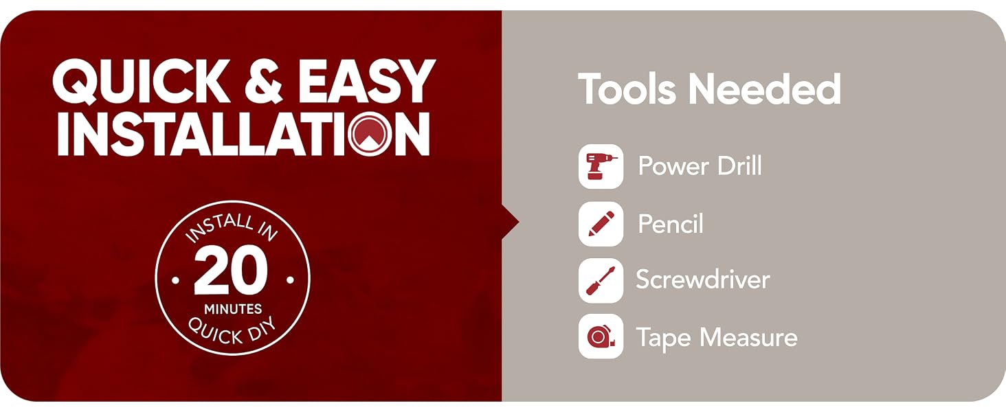 Tool icons on a red and gray background: Text reads: Quick &amp;amp;amp;amp;amp;amp;amp; Easy Installation.