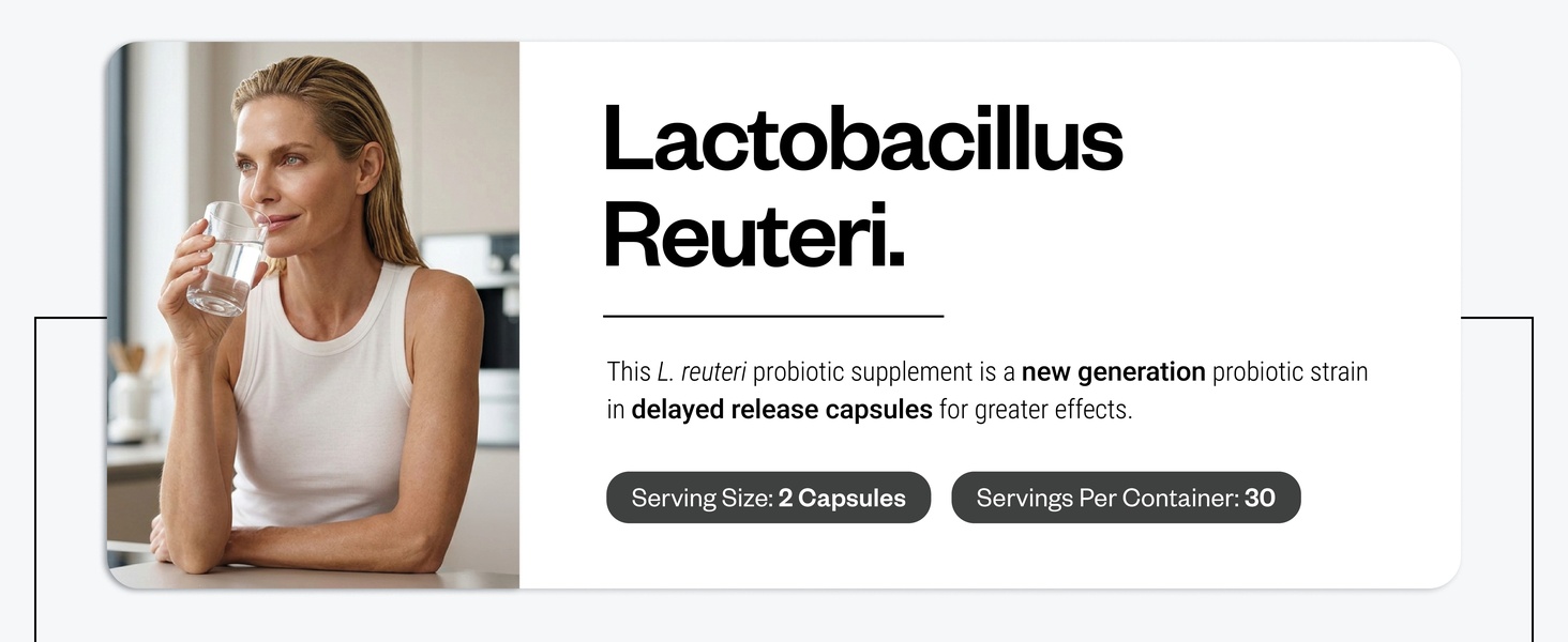 Lactobacillus Reuteri Probiotic Supplement 5 Billion CFU Per Day Strain Delayed Release Capsules