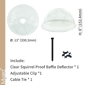 Myard 13 Inches Solid Clear PC Wobbly Squirrel Proof Baffle Deflector Fit up 1.5 Inches Pole / Post