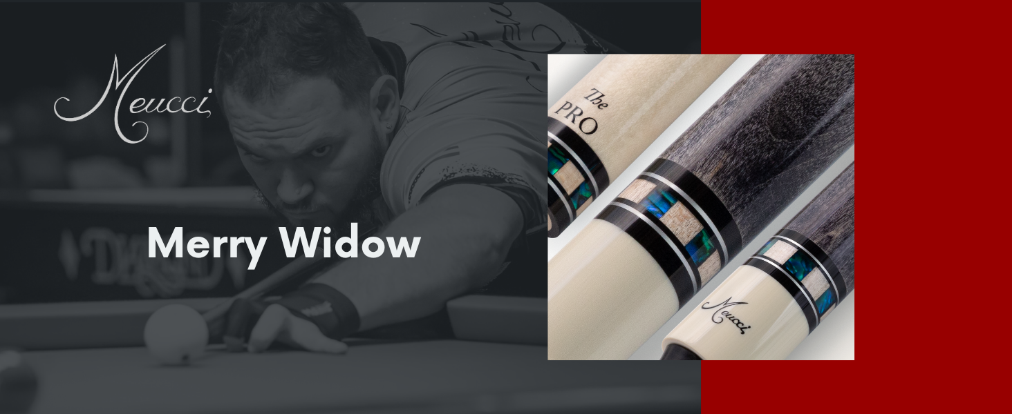 Meucci Cues Merry Widow pool cue stick in gray and blue, billiards stick for all players.